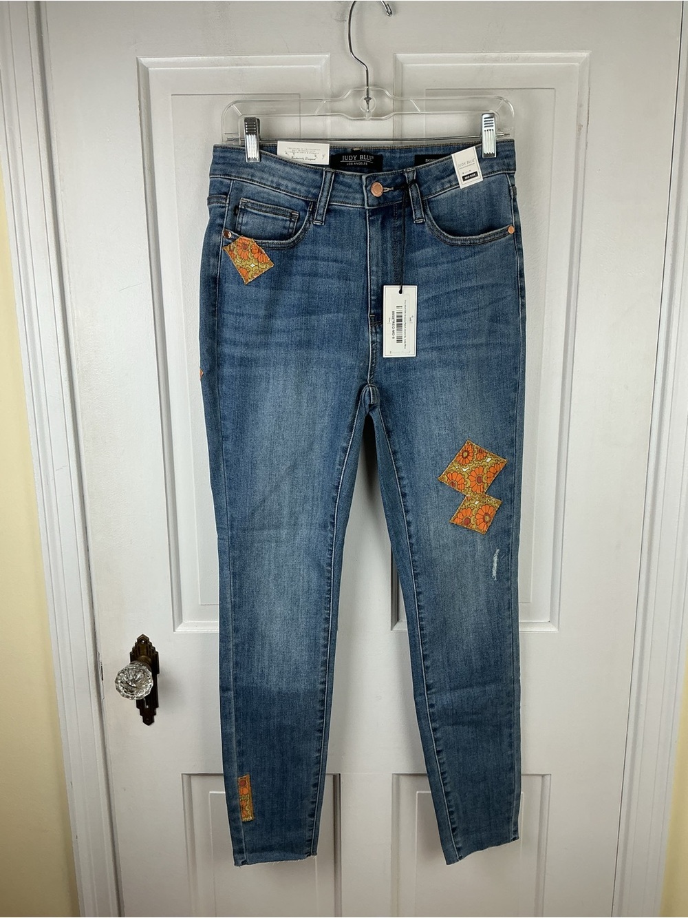 Judy Blue Groovy Patch Mid-Rise Skinny Jeans Retro 70s 9/29 NWT